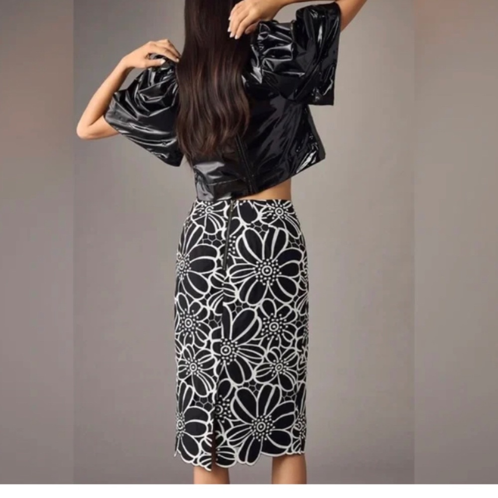 New Anthropologie Maeve Cutwork Floral Midi Skirt Mint Green, Flower cutout - Picture 2 of 3